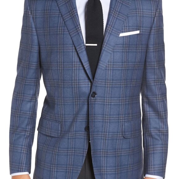 Peter Millar Pure Virgin Wool Blue Brown Plaid Blazer Sport Jacket Size 48R - Picture 1 of 9